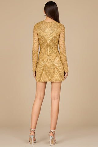 Long Sleeve Beaded Cocktail Dress - Glamourous Grace