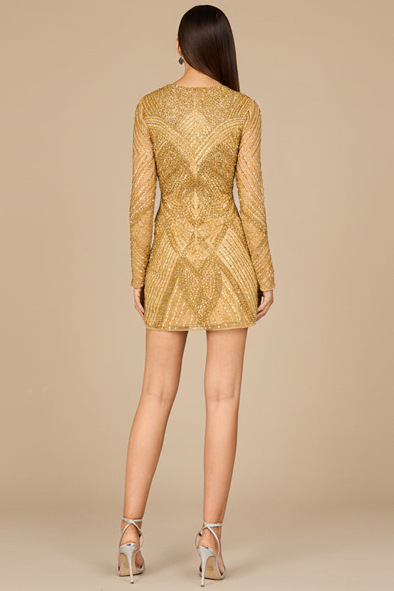 Long Sleeve Beaded Cocktail Dress - Glamourous Grace