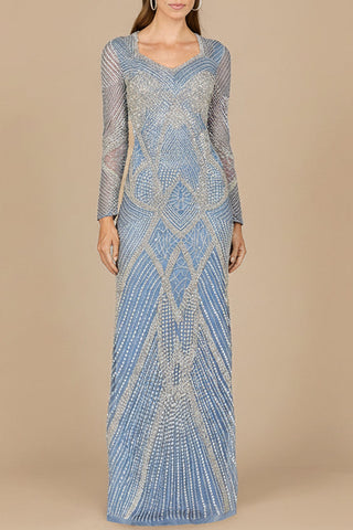 V Neck Beaded Long Sleeve Dress - Glamourous Grace