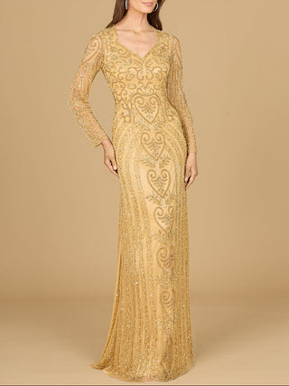 V Neck Beaded Long Sleeve Dress - Glamourous Grace