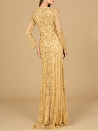 V Neck Beaded Long Sleeve Dress - Glamourous Grace