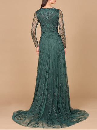 A-line Beaded Dress with Sleeves - Glamourous Grace