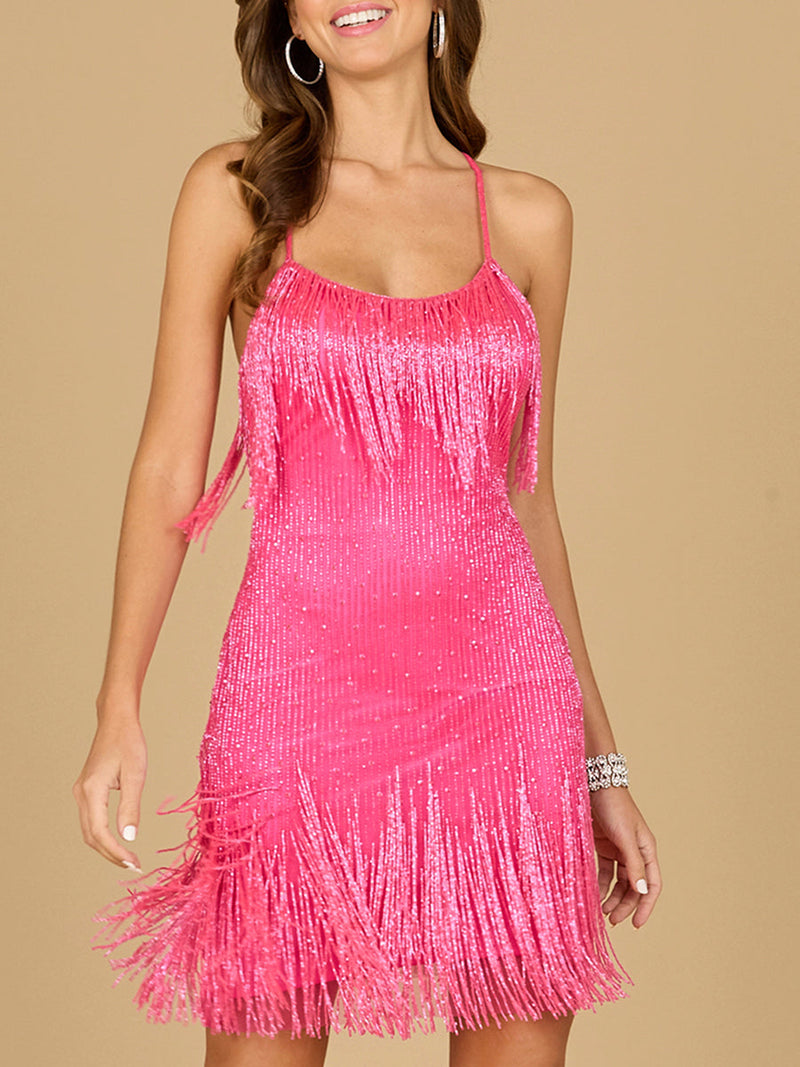 Spaghetti Strap Fringe Dress - Glamourous Grace