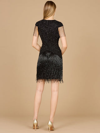 Beaded Fringe Short Dress with Cap Sleeves - Glamourous Grace