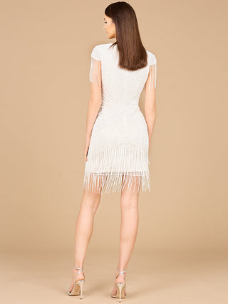 Beaded Fringe Short Dress with Cap Sleeves - Glamourous Grace