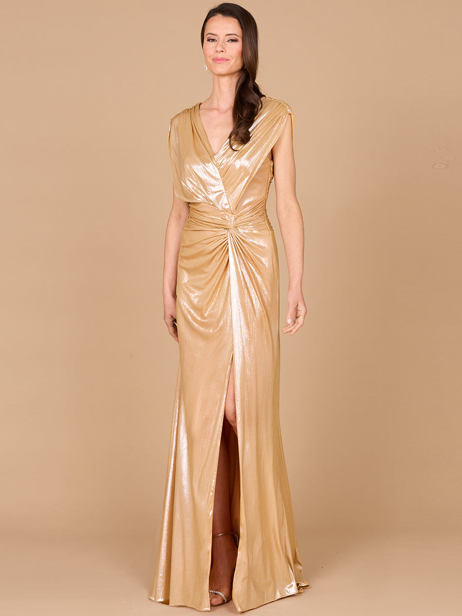 V-Neck Metallic Dress with Slit | 29124 - OUTLET - Glamourous Grace