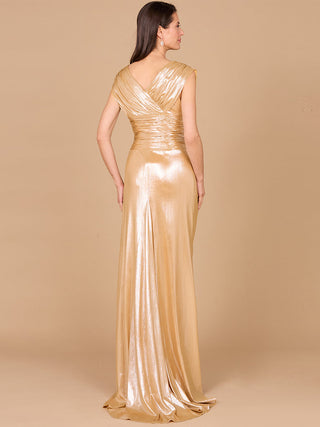 V-Neck Metallic Dress with Slit - OUTLET - Glamourous Grace