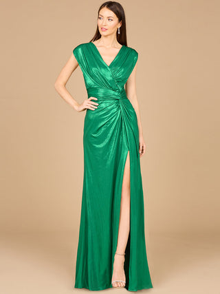 V-Neck Metallic Dress with Slit - OUTLET - Glamourous Grace