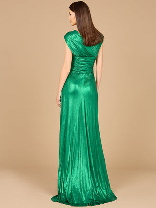 V-Neck Metallic Dress with Slit - OUTLET - Glamourous Grace
