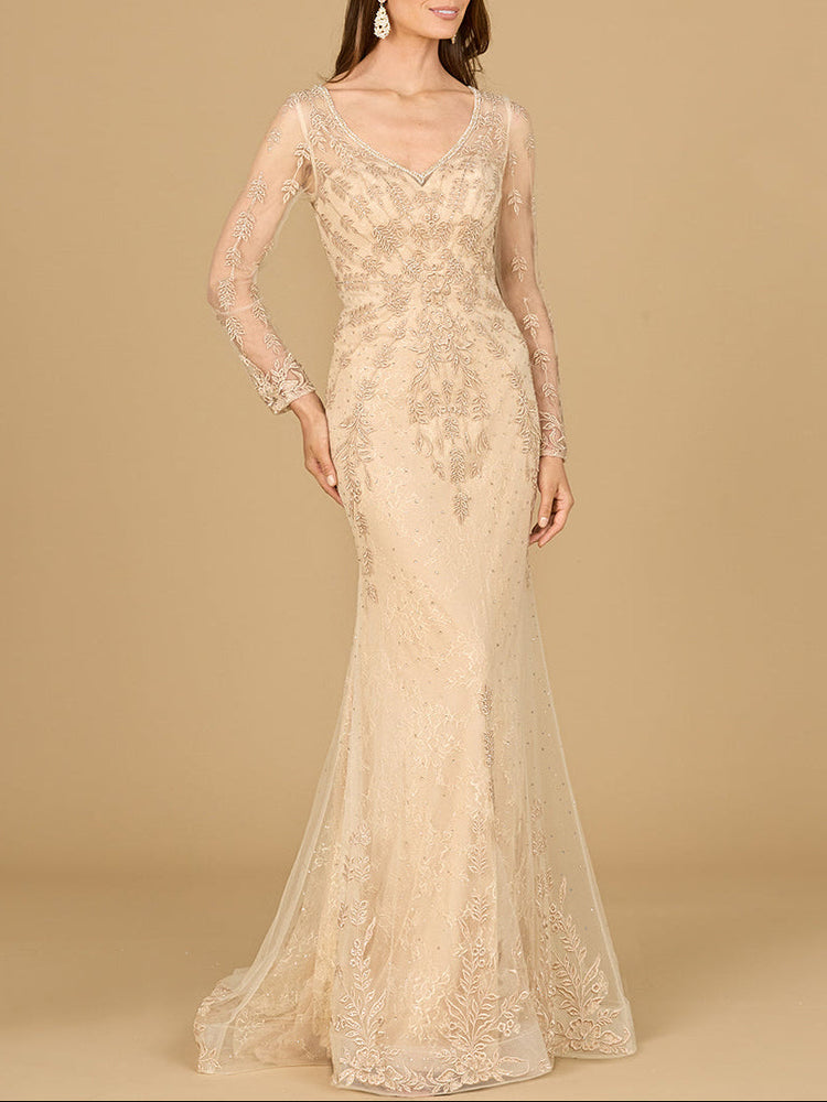 Long Sleeve Lace Mermaid Gown - Glamourous Grace