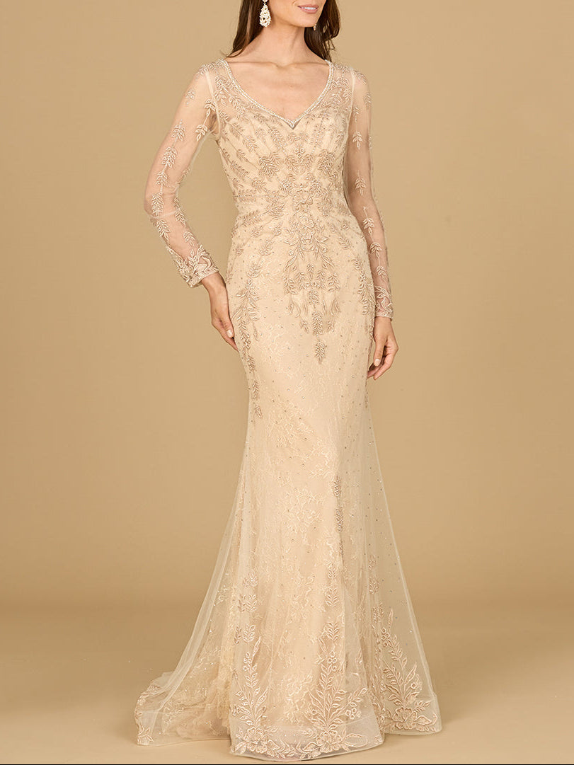 Long Sleeve Lace Mermaid Gown - Glamourous Grace