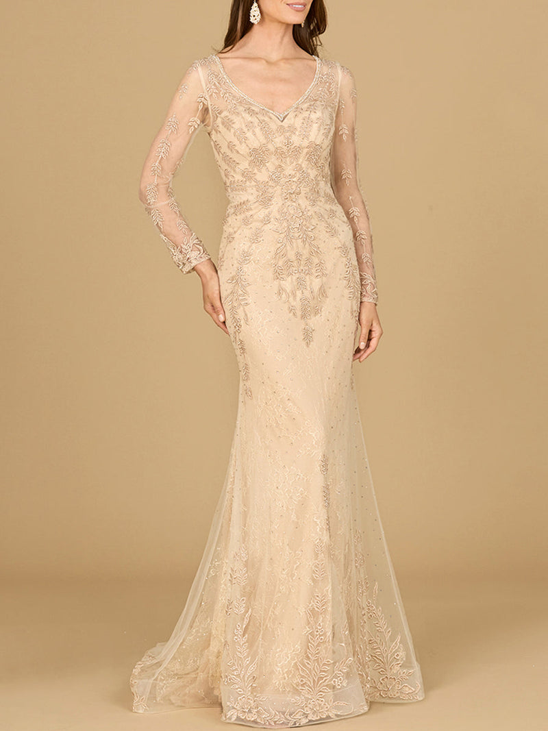 Long Sleeve Lace Mermaid Gown - Glamourous Grace