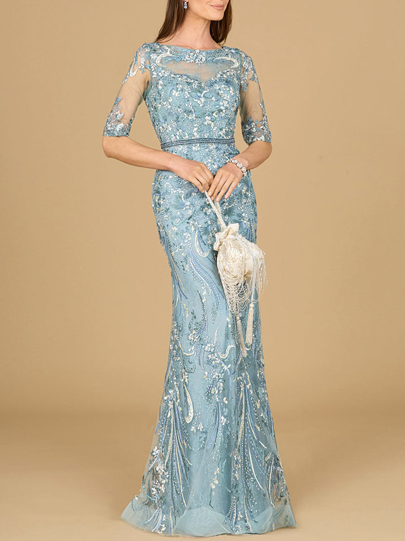 Short Sleeve Lace Fitted Gown - Glamourous Grace