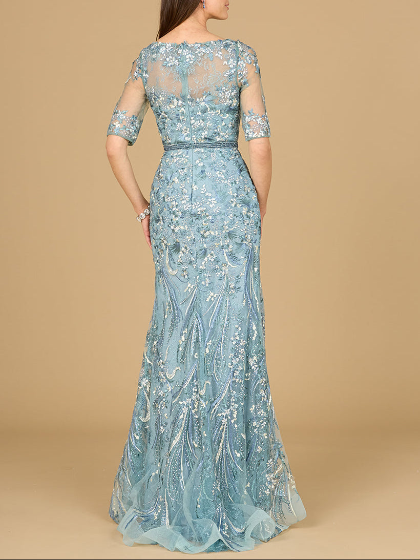 Short Sleeve Lace Fitted Gown - Glamourous Grace