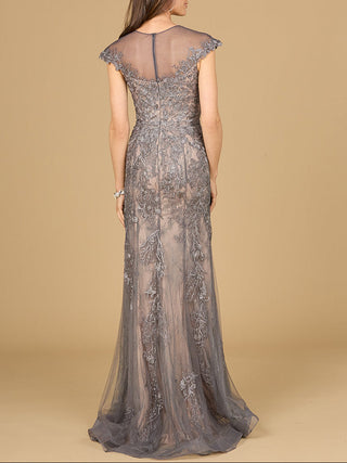 Sheath Lace Gown with Cap Sleeves - Glamourous Grace