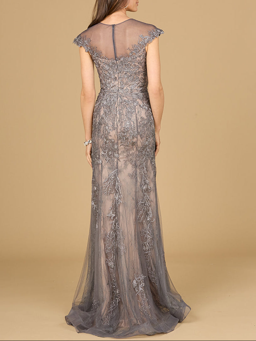 Sheath Lace Gown with Cap Sleeves - Glamourous Grace