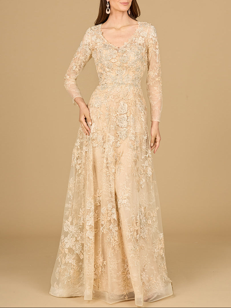 Lace Ballgown with Long Sleeves - Glamourous Grace