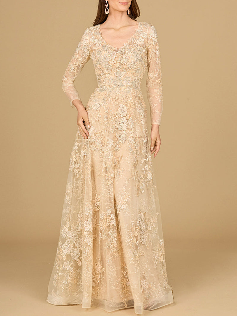 Lace Ballgown with Long Sleeves - Glamourous Grace