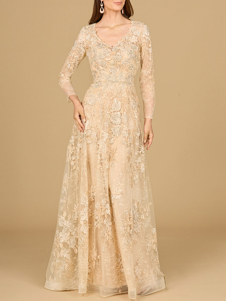 Lace Ballgown with Long Sleeves - Glamourous Grace