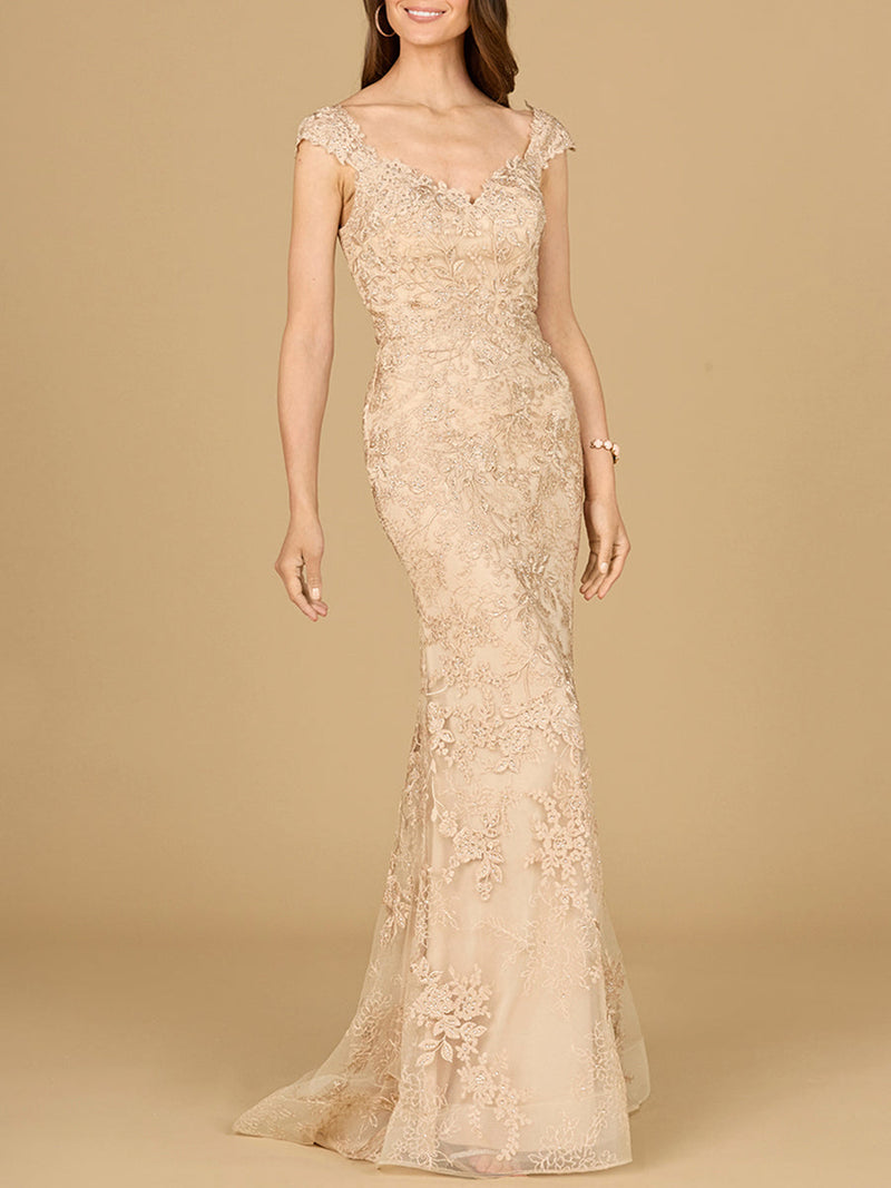 Mermaid Lace Gown with Cap Sleeves - Glamourous Grace