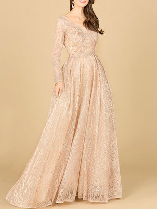 Long Sleeve, A-line Gown with a V-Neckline - Glamourous Grace