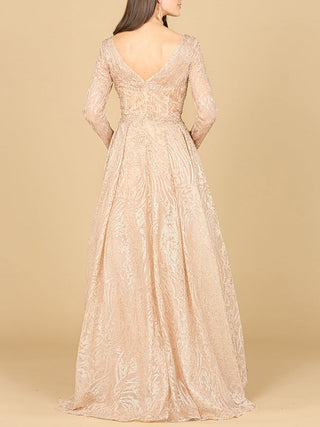 Long Sleeve, A-line Gown with a V-Neckline - Glamourous Grace