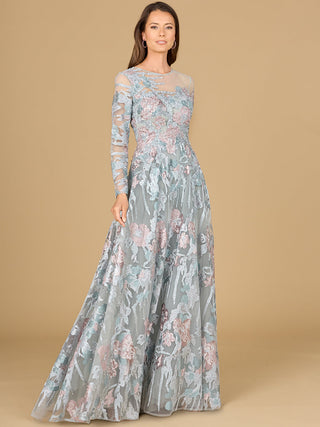 Illusion Neck, Long Sleeve Ballgown - Glamourous Grace