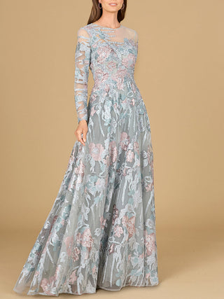 Illusion Neck, Long Sleeve Ballgown - Glamourous Grace
