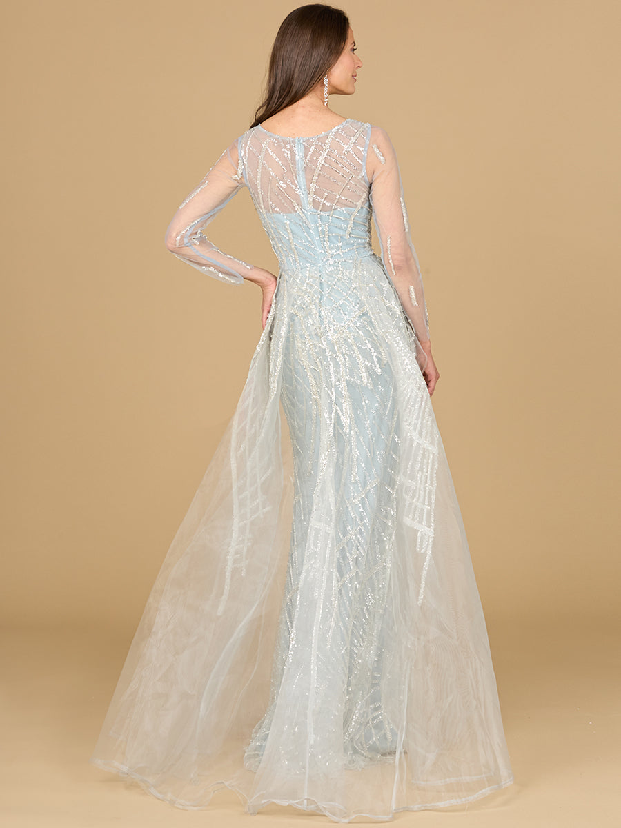 Long Sleeve Lace Gown with Tulle Overskirt - Glamourous Grace