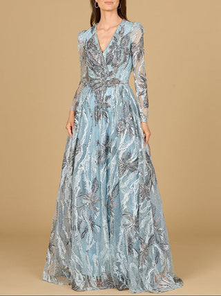 Long Sleeve V-Neck A-Line Gown - Glamourous Grace