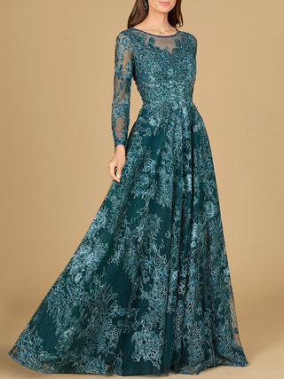 Long Sleeve, Illusion Neck Gown - Glamourous Grace