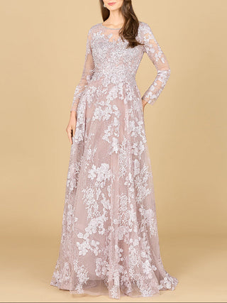 Long Sleeve, Illusion Neck Gown - Glamourous Grace