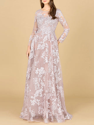Long Sleeve, Illusion Neck Gown - Glamourous Grace
