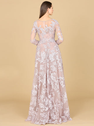 Long Sleeve, Illusion Neck Gown - Glamourous Grace