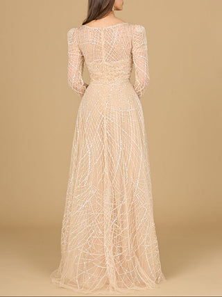 Long Sleeve V-Neck Ballgown - Glamourous Grace