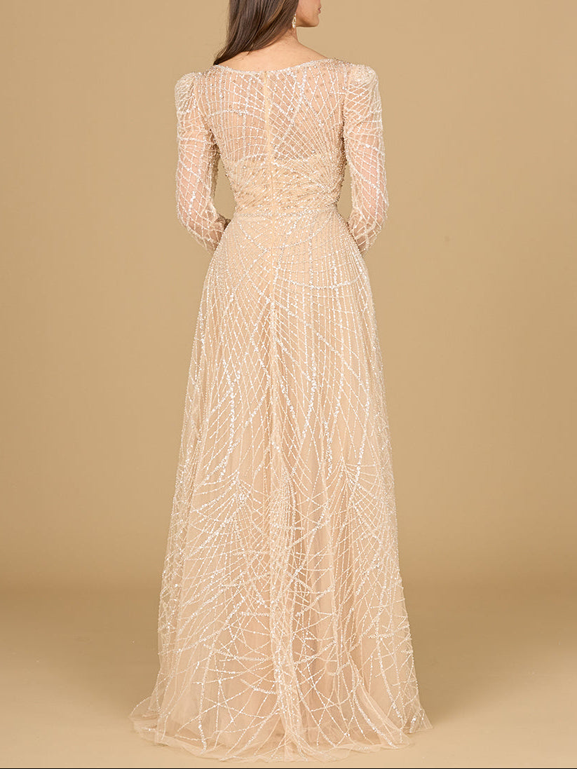 Long Sleeve V-Neck Ballgown - Glamourous Grace