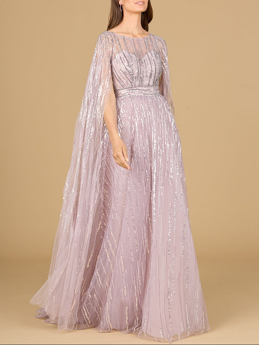 A-line Gown with Long Cape Sleeves - Glamourous Grace