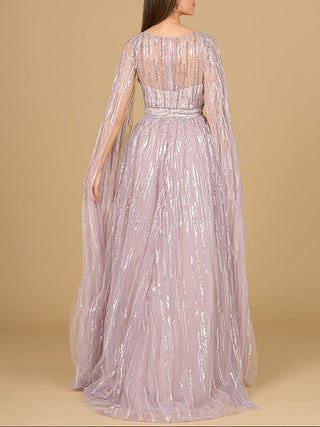 A-line Gown with Long Cape Sleeves - Glamourous Grace