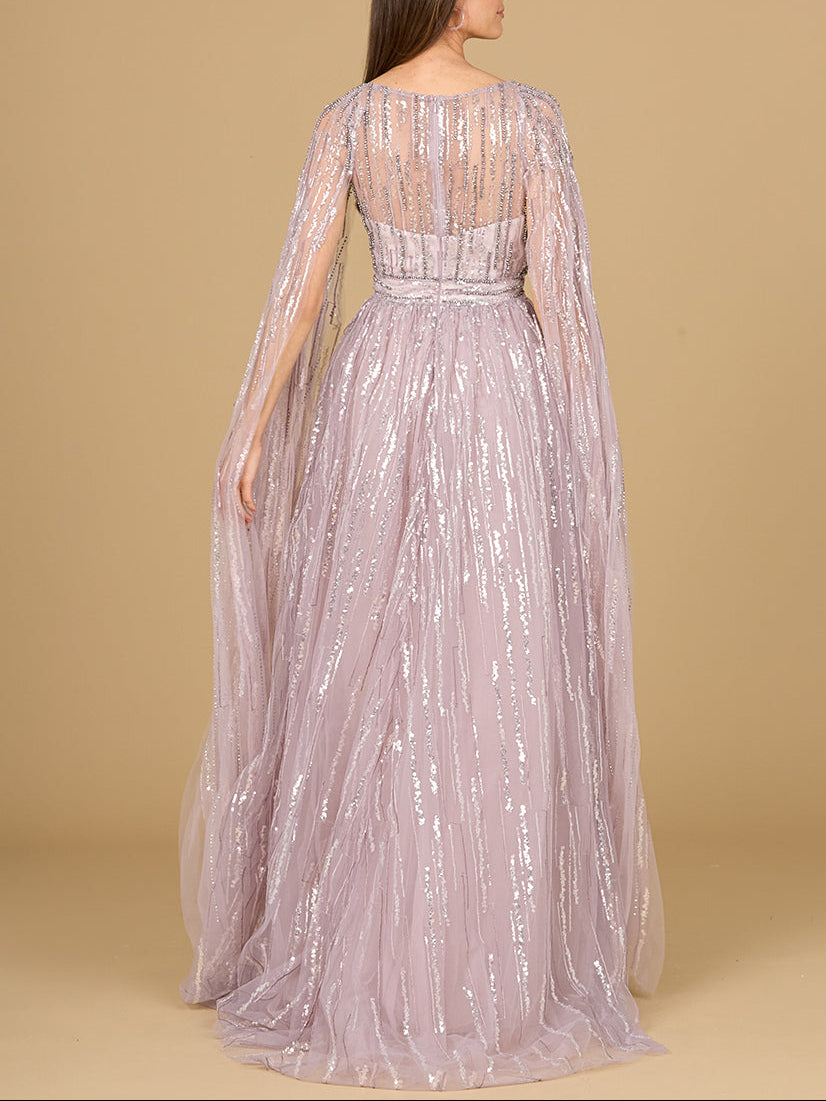 A-line Gown with Long Cape Sleeves - Glamourous Grace