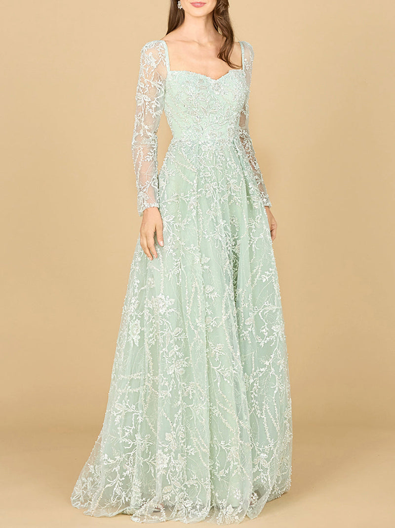 Long Sleeve Beaded Lace Gown | 29151 - Glamourous Grace