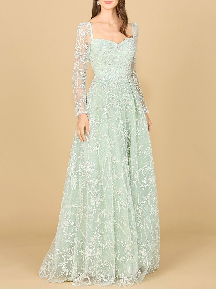 Long Sleeve Beaded Lace Gown | 29151 - Glamourous Grace