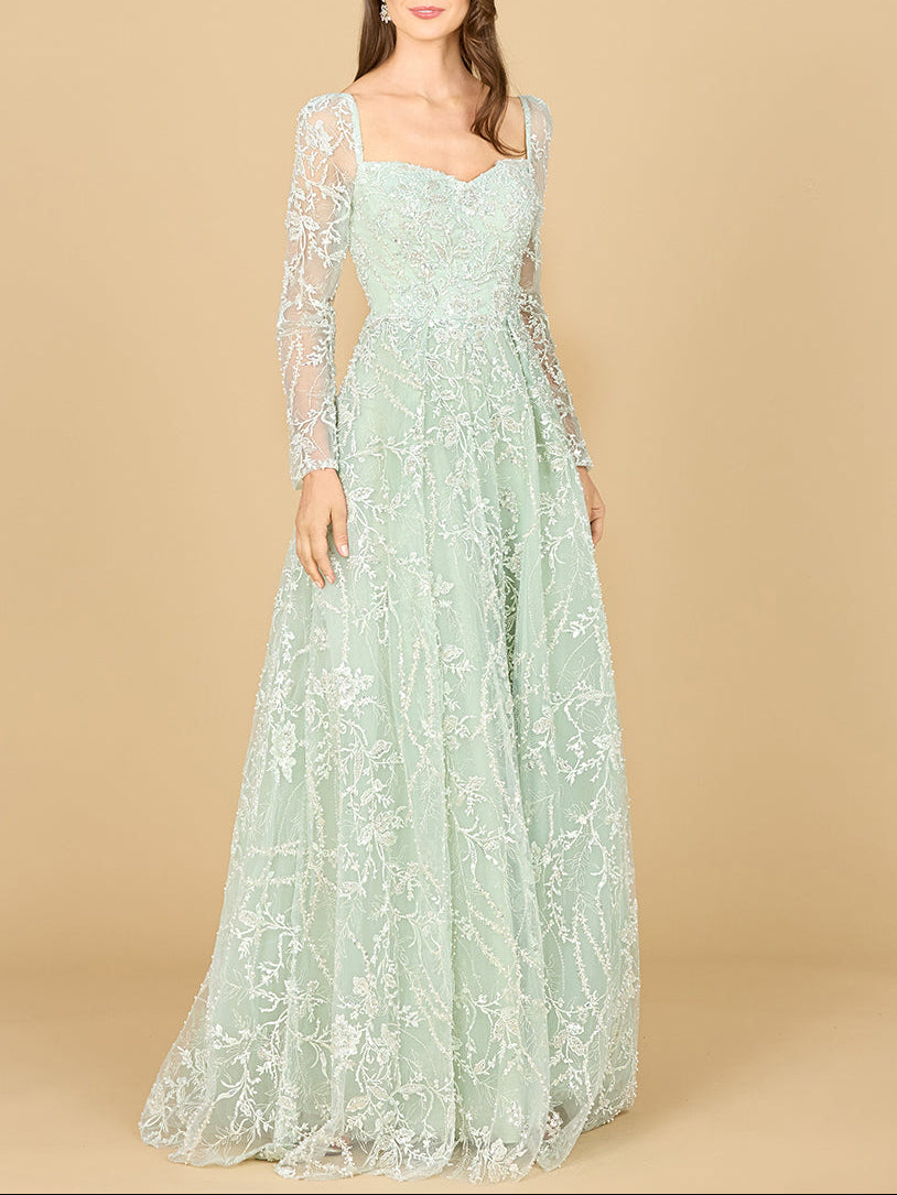 Long Sleeve Beaded Lace Gown | 29151 - Glamourous Grace