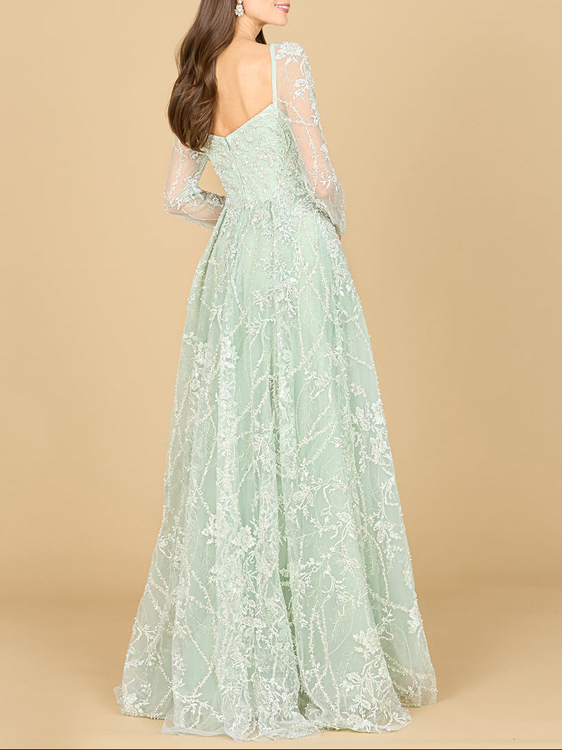 Long Sleeve Beaded Lace Gown | 29151 - Glamourous Grace
