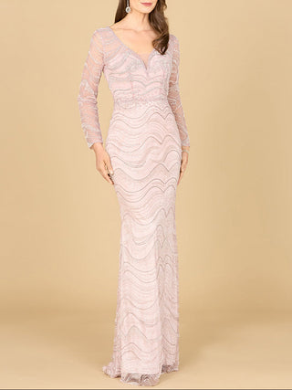 Long Sleeve Lace Fitted Gown - Glamourous Grace