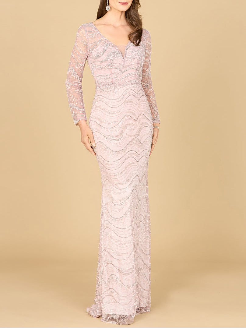Long Sleeve Lace Fitted Gown - Glamourous Grace