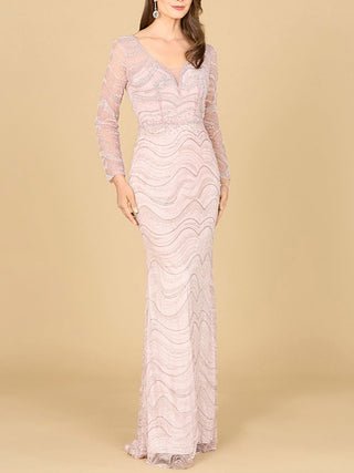 Long Sleeve Lace Fitted Gown - Glamourous Grace