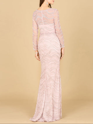 Long Sleeve Lace Fitted Gown - Glamourous Grace
