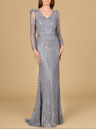 Long Sleeve Sheath Gown with Juliet Sleeves - Glamourous Grace