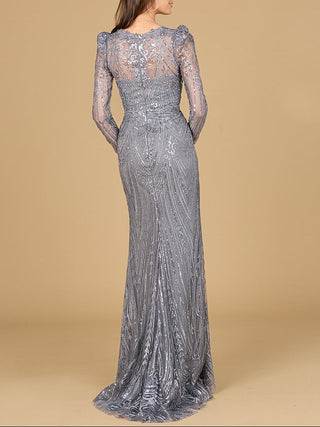 Long Sleeve Sheath Gown with Juliet Sleeves - Glamourous Grace