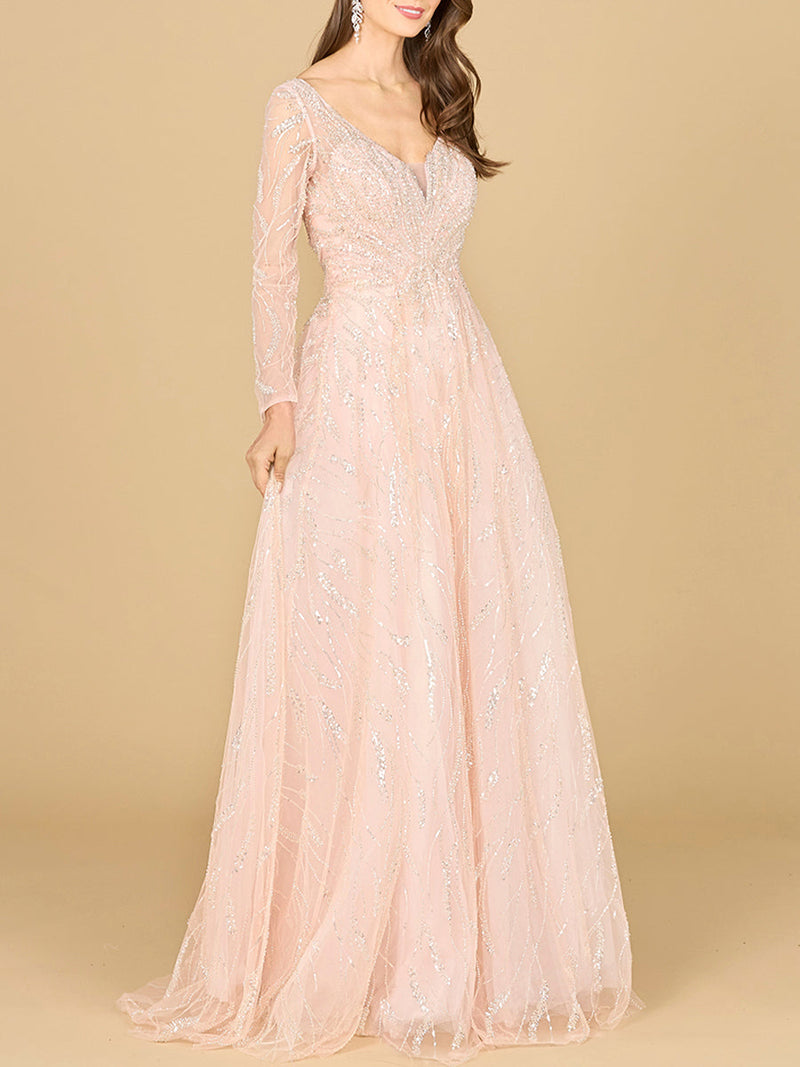 Long Sleeve Beaded Lace Gown | 29157 - Glamourous Grace